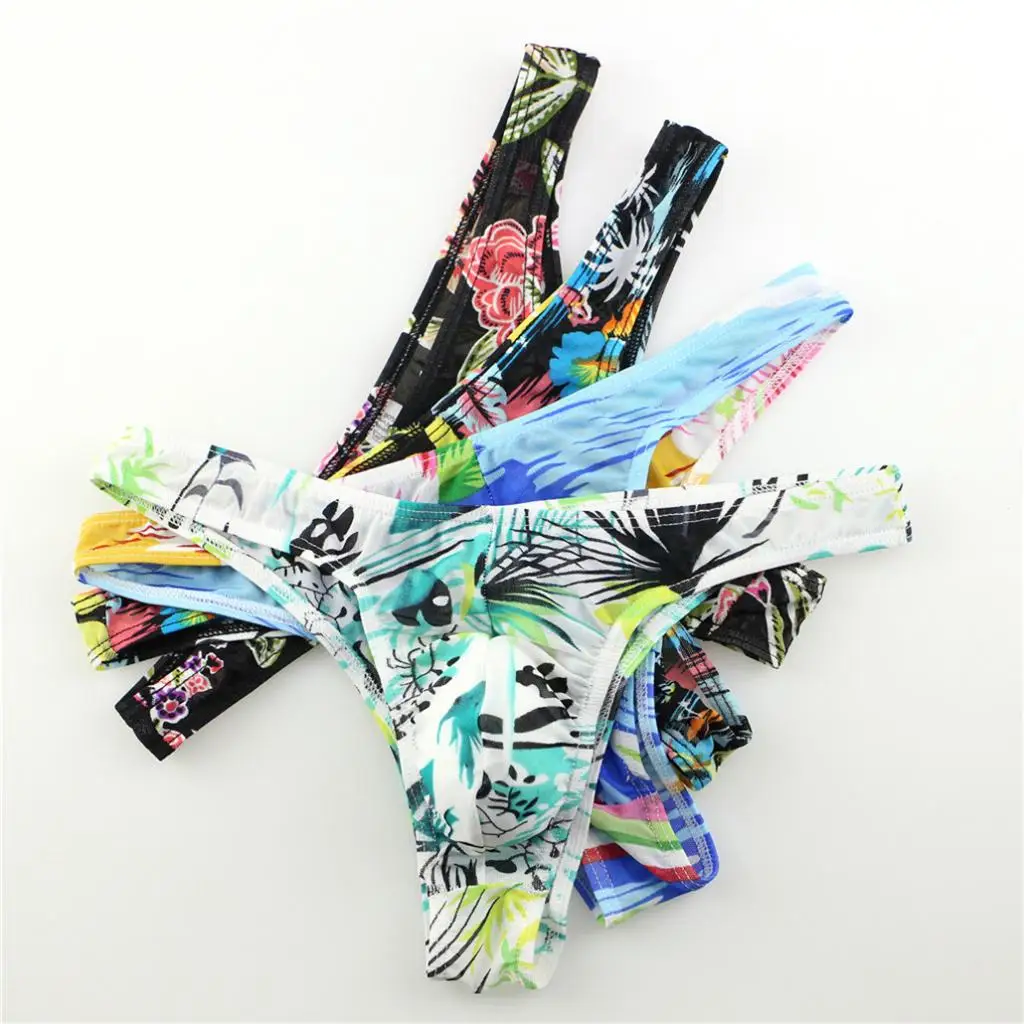 Men Low Rise Floral Printed Briefs Soft Comfy G-string Jockstrap Thongs Underwear