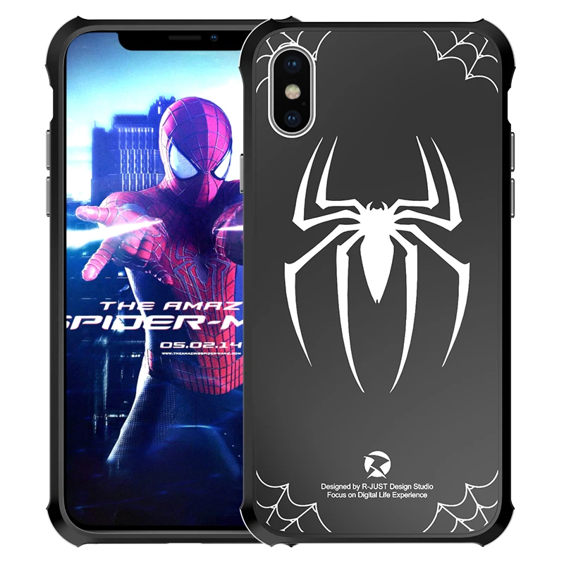 

New Metal Case For iPhone X Luxury Hero Elements Spider Aluminum Metal Bumper + Mirror Acrylic Cover For iPhone X Case Hard Thin