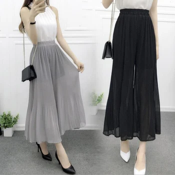 

New chiffon wide-leg pants nine pants elastic pleated trousers loose ladies pants