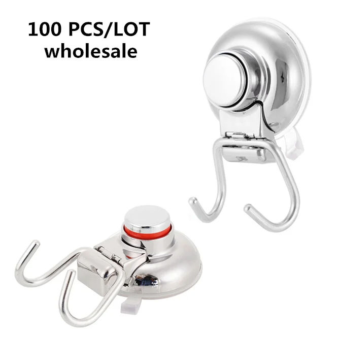 

100 Pcs Wholesale Stainless Steel Suction Cup Hook Double Wall Hook Bath Towel Heavy Duty Suction Cup Holds Vacuum suction