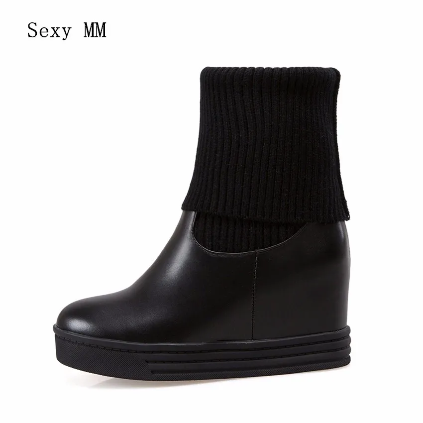 

Autumn Winter Women Ankle Snow Boots Wedge Height Increasing Woman Short Boots High Quality Plus Size 34 - 40 41 42 43 botas