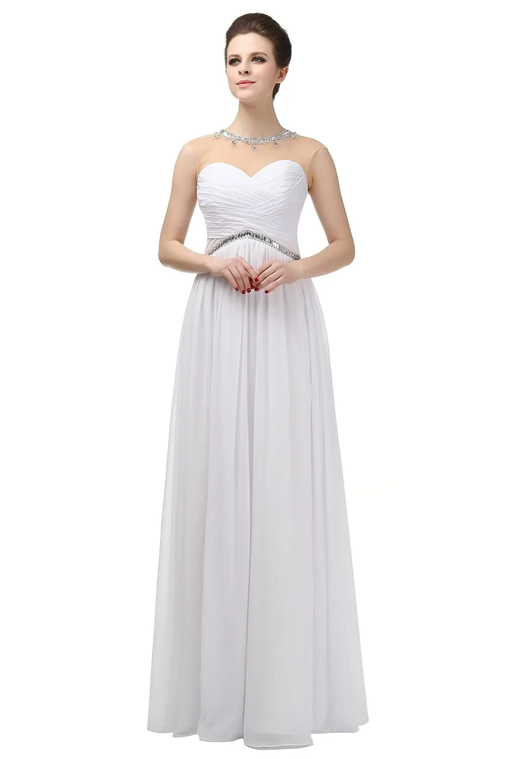 JaneVini 2018 синий длинное платье подружки невесты плюс Размеры Кристалл бисера Иллюзия женские вечерние платья шифоновое праздничное платье