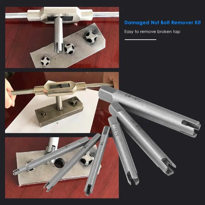 

6pcs Damaged Nut Bolt Remover Kit Stud Extractor Broken Bolt Screw Remover