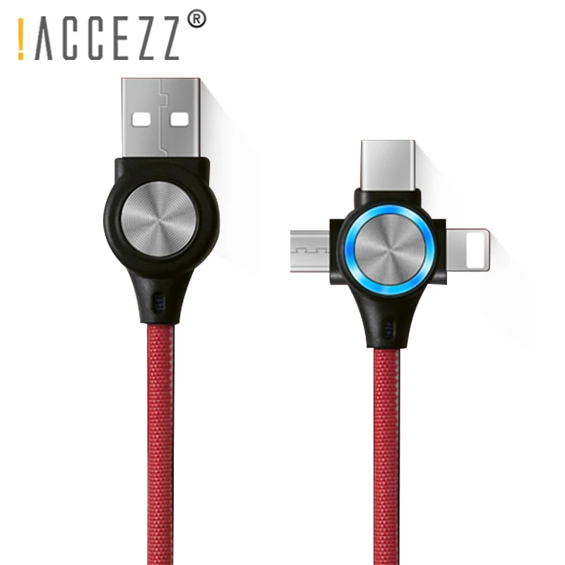 

!ACCEZZ USB Cable 3 in 1 Fast Charging Sync Data Line LED For iPhone X 8 XS Plus Micro USB Type-C For Xiaomi Huawei Charge Cable