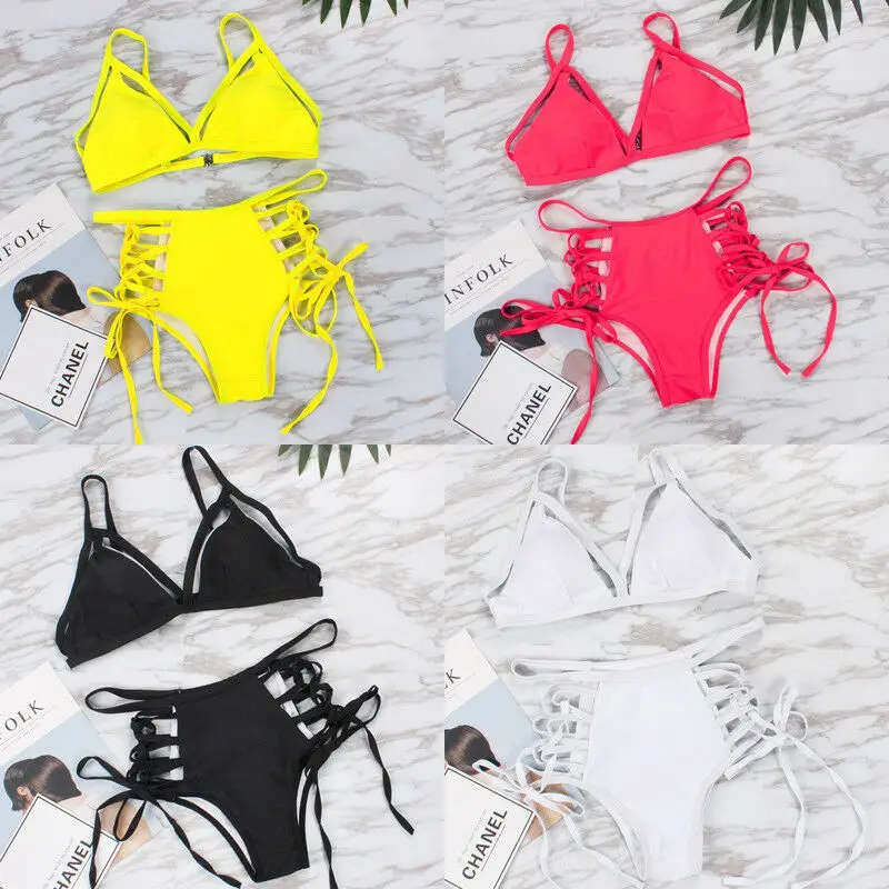 

High Waisted Bandage Swimsuit Women Bikini Set Padded Swimming Suit Female Summer Sexy Pushup Swimwear Bathing Suit Two Piece
