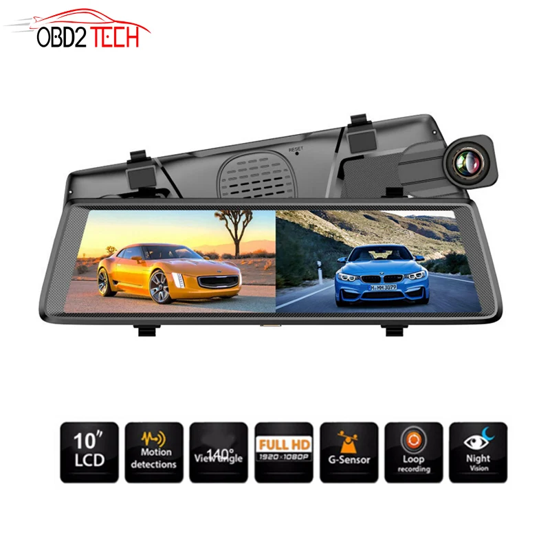 10 дюймов FHD 1080P двойной объектив Автомобильный видеорегистратор камера видео
