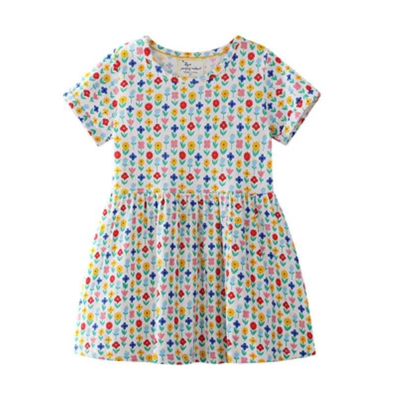 

Small medium girls dress 2019 summer dress new cotton printed short-sleeved dress sweet broken flower princess dress F0401wy07