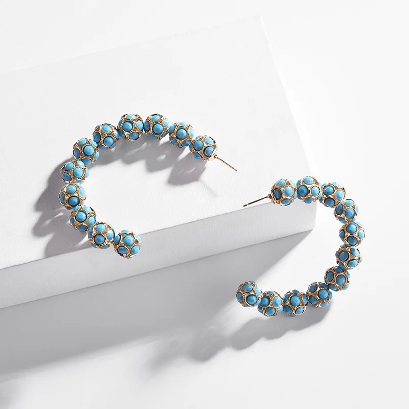 

Fashion Jewelry Accessories Beaded Disco Ball Big Hoop Earrings for Women 2019 New Trendy Earrings Jewelry