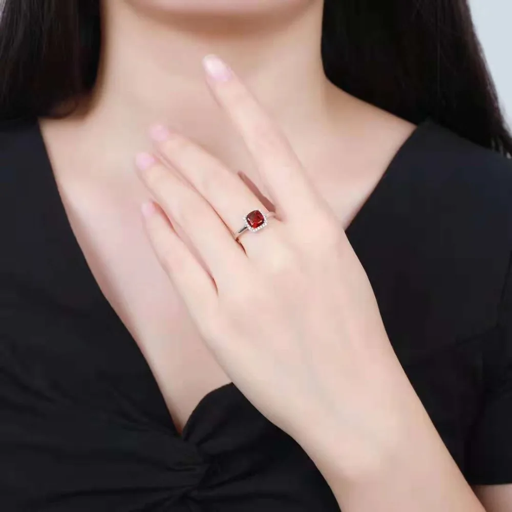Винтаж 100% 925 пробы серебро Природный камень гранат кольца для Для женщин