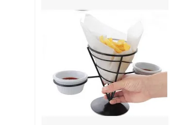 

Kitchen tools hot French Fry Stand with Condiment Stand, French Fries Chip Cone Holder 01