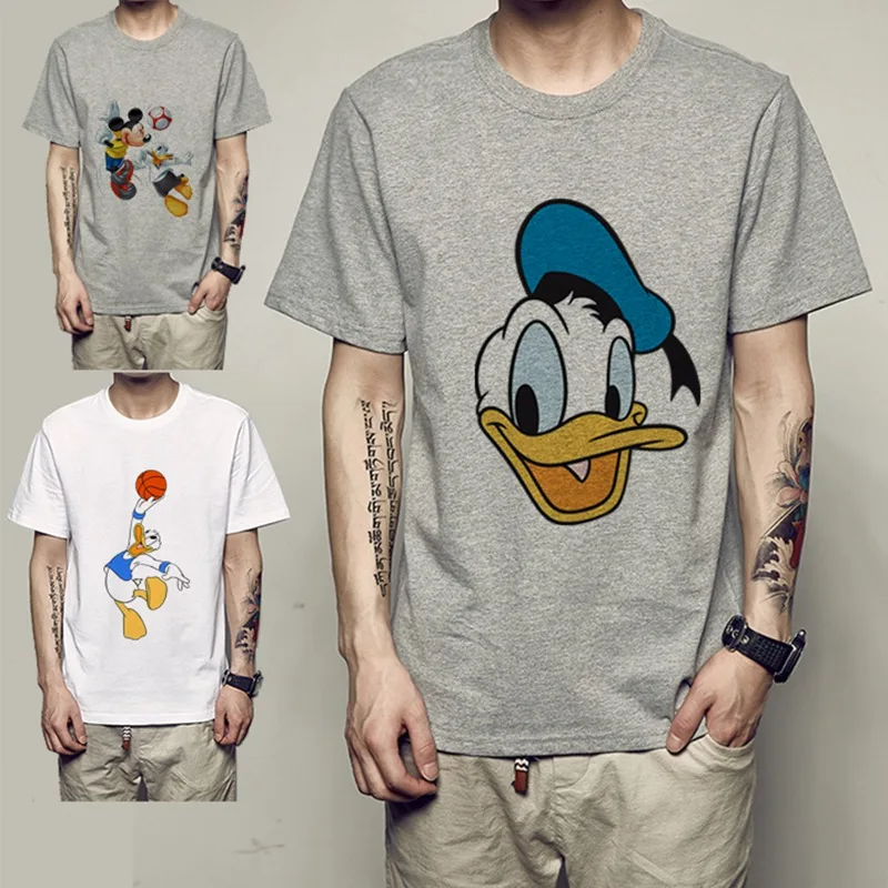 

Summer Printing Cartoon Donald Duck Mickey Motion Cool pictures Fashion Crew Short Sleeve T-Shirt Casual Men's Tee Plus Size