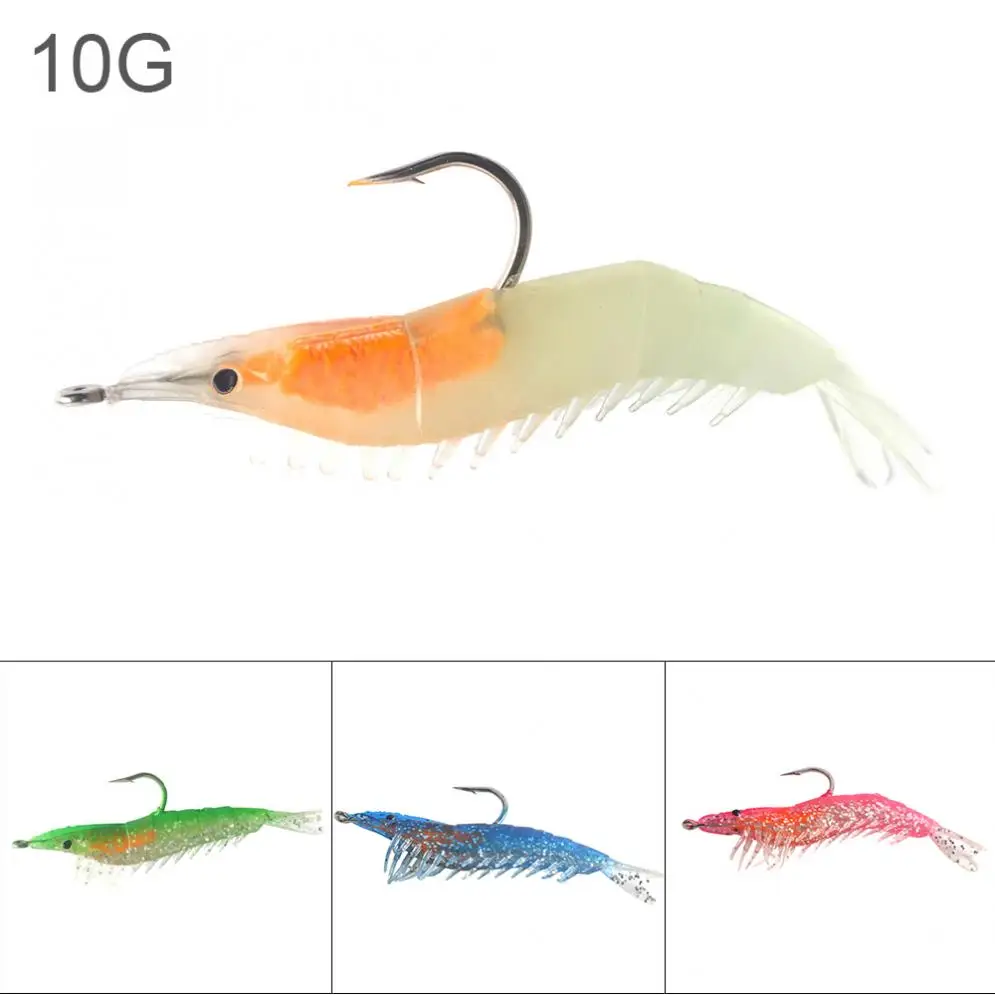 9cm 10g Colorful Soft Shrimp Fishing Lures Luminous Prawn Bait Built in