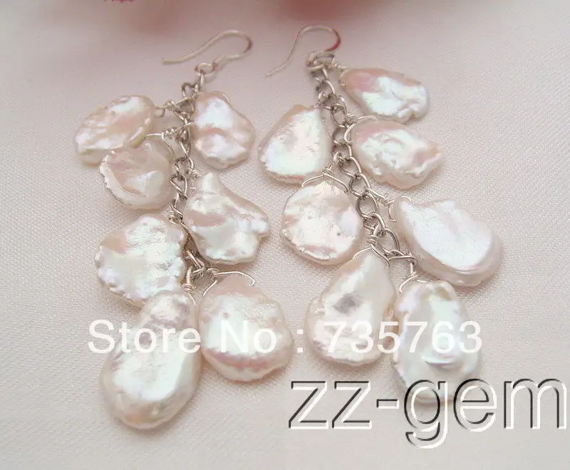 

xiuli 0091 White Reborn Keshi Pearl Earring-925 Sliver Hook