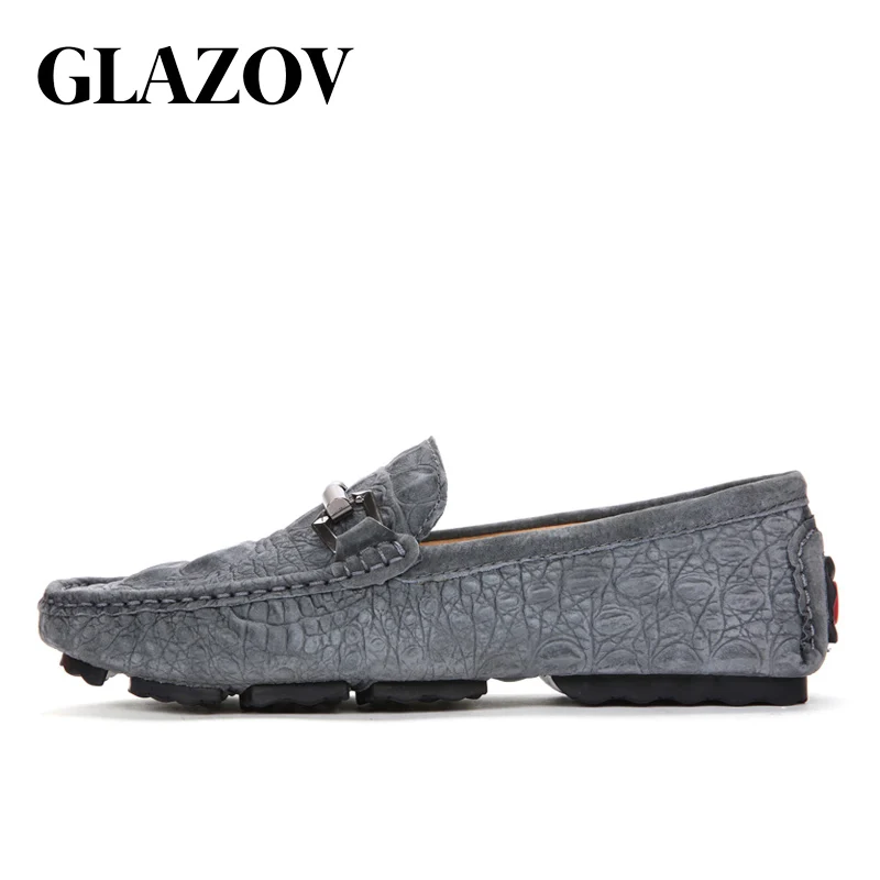 GLAZOV; брендовая мужская обувь на плоской подошве из коровьей замши; Новинка года; мужская повседневная обувь; высококачественные мужские лоферы; мокасины; обувь для вождения; размеры 38-45 - Цвет: Gray