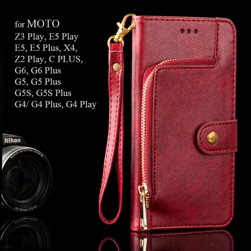 

Luxury case for Motorola MOTO G4 G5 G6 C plus Z2 X4 E5 Plus Z3 Play zipper Wallet PU leather coque fundas for MOTO G5S plus