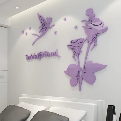 

Flower fairy 3D acrylic three-dimensional wall stickers romantic bedroom bedside TV background wall decoration