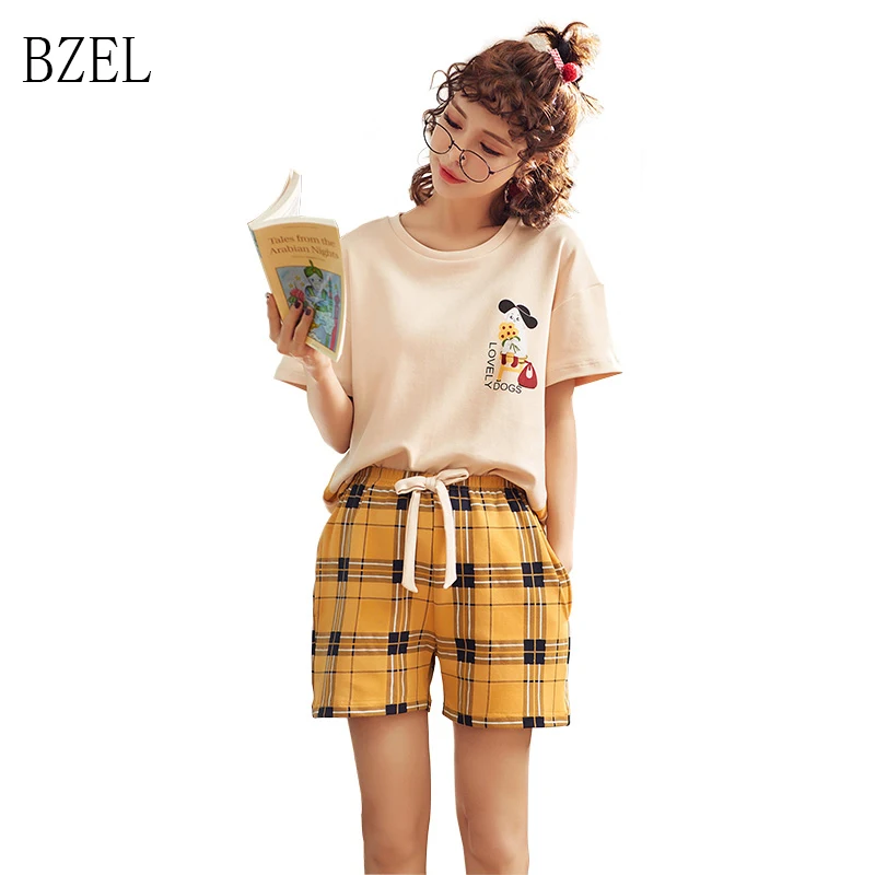 

BZEL 2019 Plus Size Women Tops+Pants Female Nightwear Set Sleep Lingerie Summer Homewear Pyjama Femme Cotton Leisure Suit Women