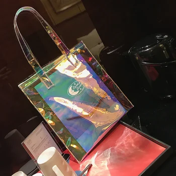 

women bag laser Reflective women's handbags shoulder bag Transparent crystal dames tassen bolsa feminina bolsos mujer beach bag