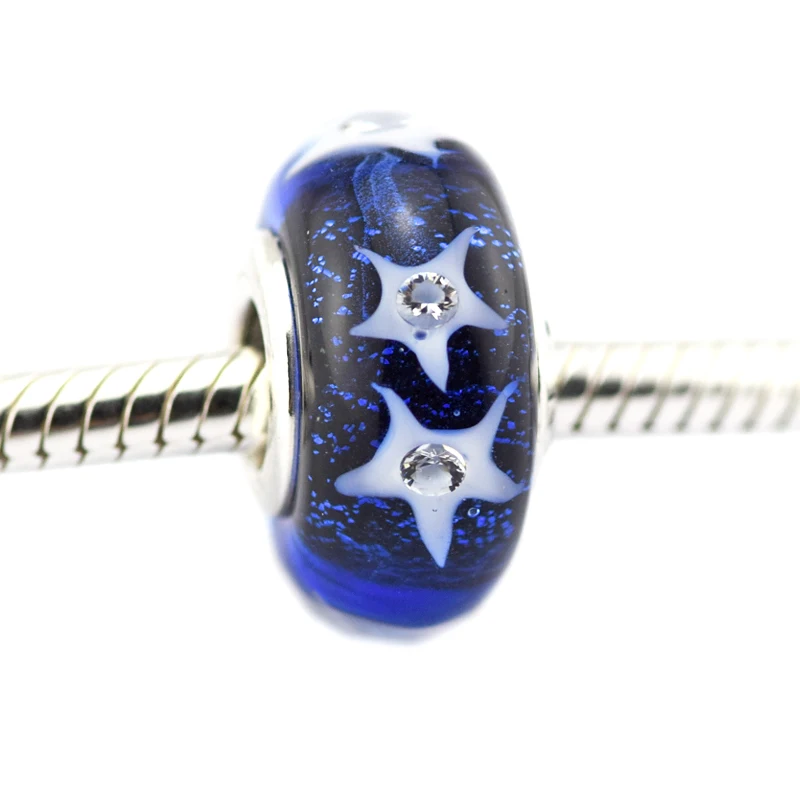 

DIY Beads for Jewelry Making Sterling-Silver-Jewelry Starry Night Sky Murano Glass Bead Charms Silver 925 Berloque Perles Women