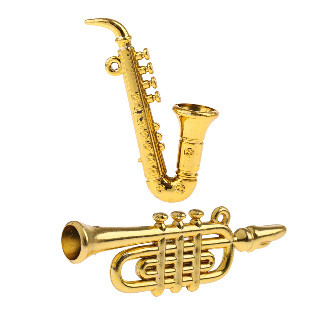 2Pcs Musical Instrument Models 1/12scale Dollhouse Miniatures Curved Pipe & Saxophone Model- Use as Great Gift for Kids Children