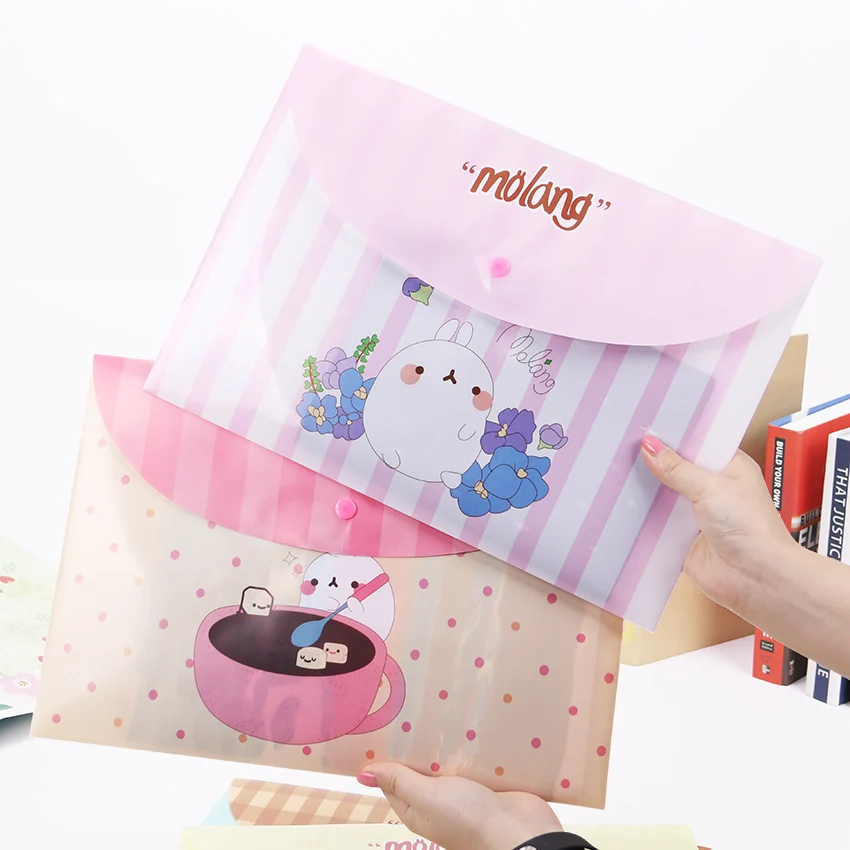 

4PCS Cute Molang Rabbit Plastic Document Bag Fresh Floral A4 Folders Office Storage File Folder Bag School Stationery Supplies