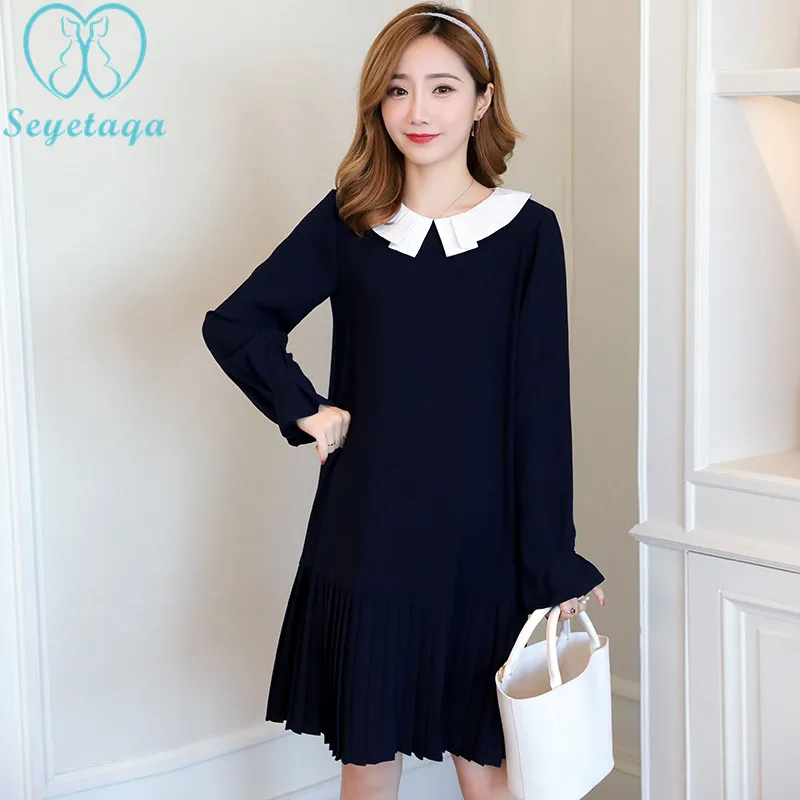 

8215# 2018 Autumn Korean Fashion Maternity Dress Sweet Fall Long Sleeve Clothes for Pregnant Women Elegant Pregnancy Office Wear