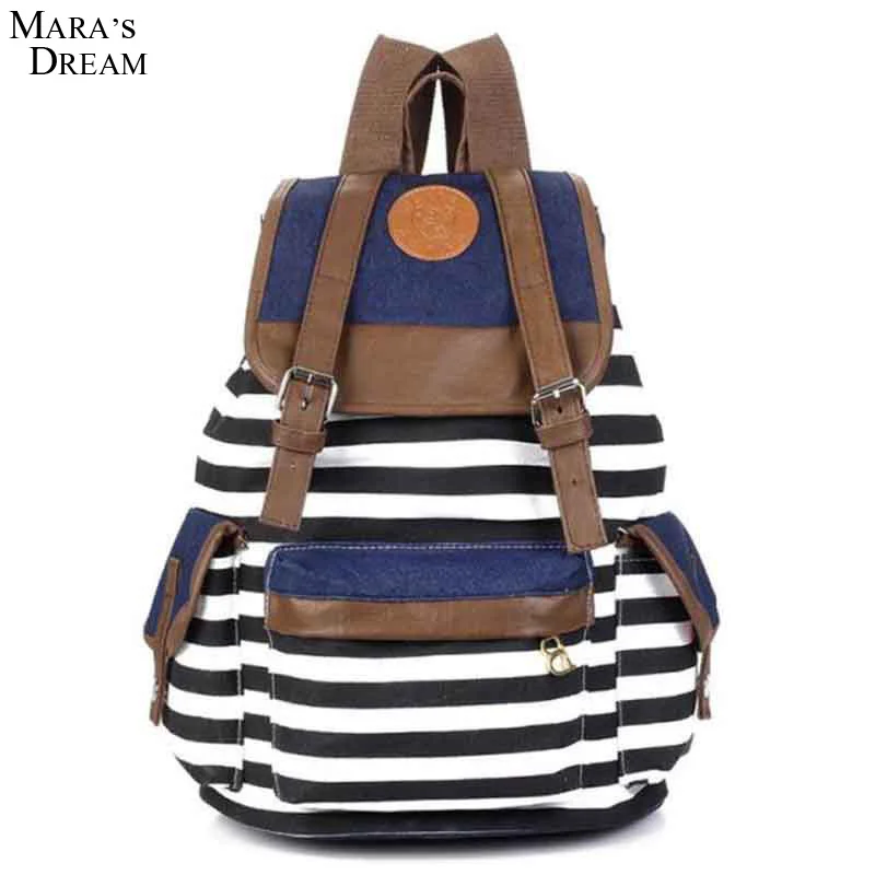 

Mara's Dream Vintage Unisex Backpack School Bags Printed Striped Canvas Hasp Casual Student Bag Backpack Satchel For Teenage