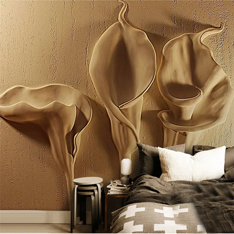 

Custon Any Size 3D Wallpaper Gold Emboss Calla Lily Modern Abstract Art Mural Living Room Bedroom Decoration Waterproof Tapety