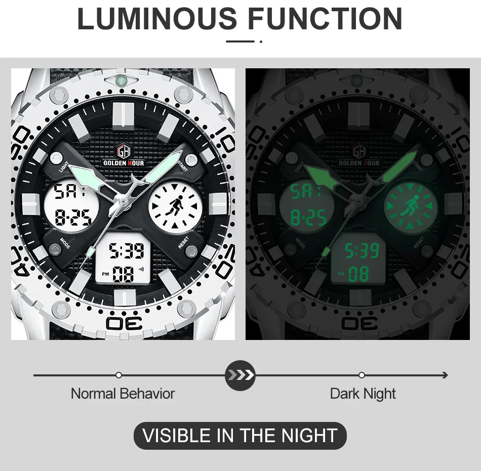 GOLDENHOUR Outdoor Sport Hären Auer Arméi Militär Leinwand Analog Digital Armbanduhr Duebel Display Waasserdicht_voghion.com