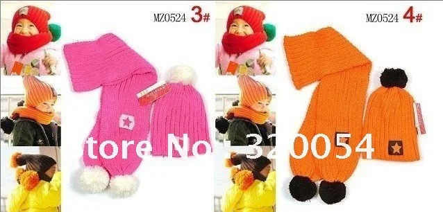 2013 Новая корейская модная детская Кепка с маркировкой звезд+ шарф зимняя теплая шапка для малышей, шарф, четыре цвета