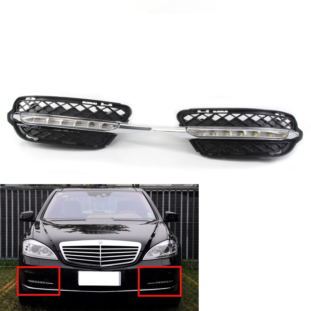  For 10-12 Mercedes W221 Facelift S Class LED Fog Daytime Runing Light Lamp GRILL Grille Trim Cover  - 33059545325