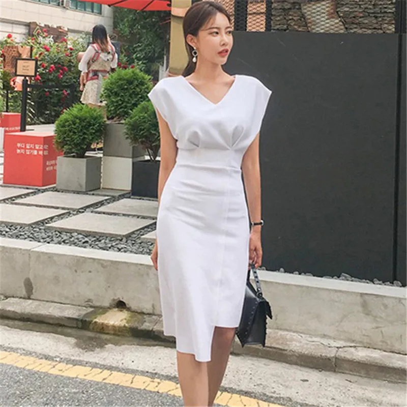 

2019 Summer Women Elegant V-neck Batwing Sleeve Slim Sheath Dress Prom Formal Party Dresses Office Lady Work Vestidos