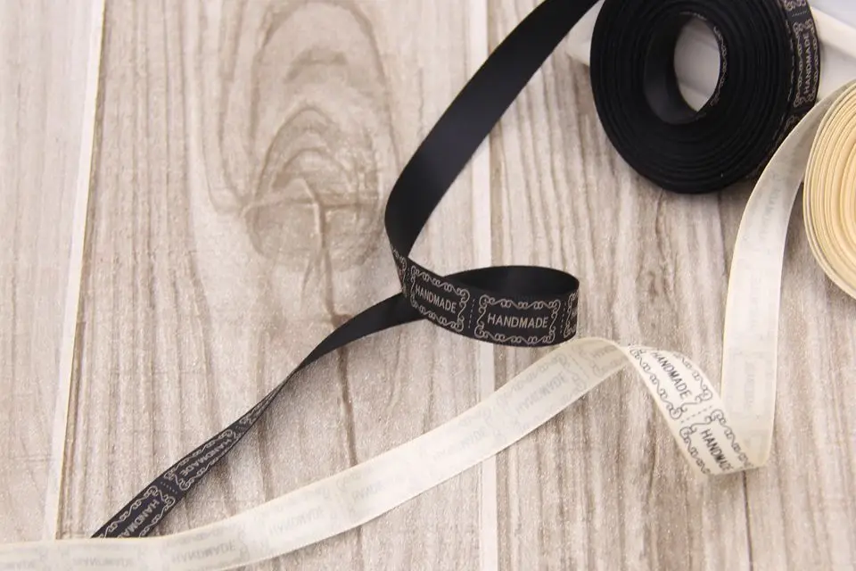 Ширина 13 мм 5 ярдов/лот бежевый/черный Печатный ручной работы дизайн ленты для свадьбы DIY ремесла подарочная упаковка пояса и аксессуары для шитья