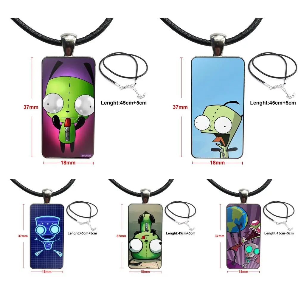 Jewelry With Stainless Steel Plated Glass Cabochon Choker Long Pendant Rectangle Necklace For Women Men Invader Zim | Украшения и