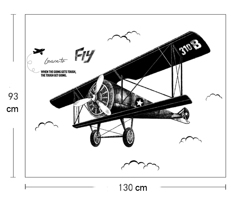 1х черная большая наклейка на стену с изображением самолёта для детской комнаты, декор для рукоделия, художественные Съемные Виниловые Наклейки на стены, обои 130*93 см
