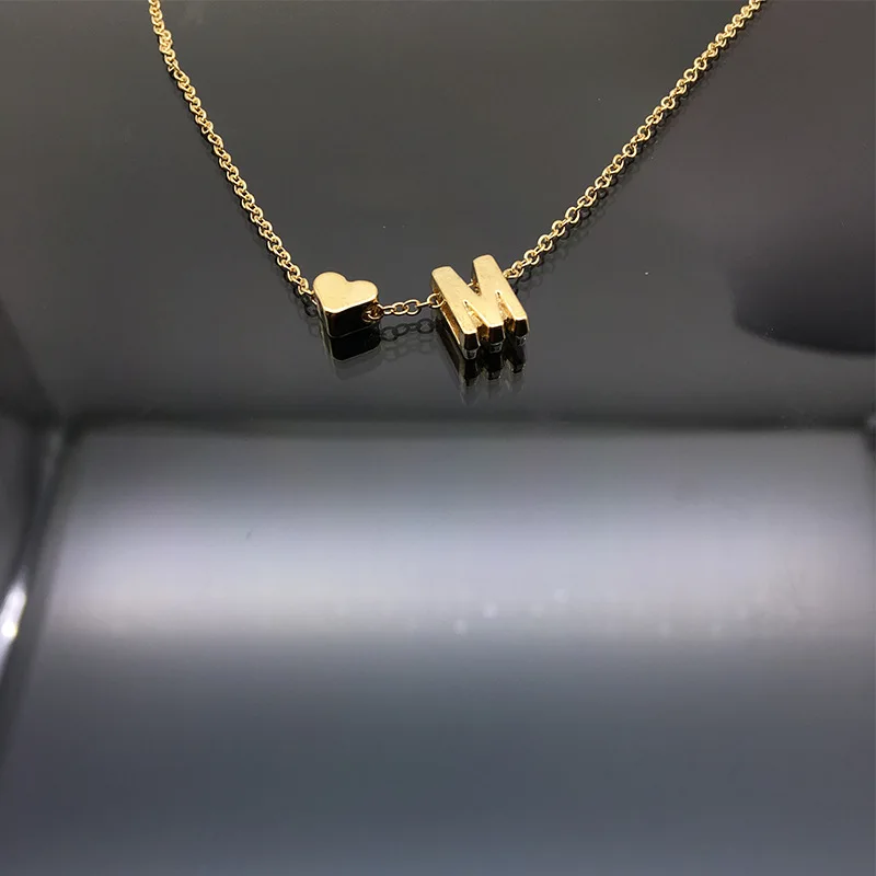 

Custom Personalized 26 A-Z letter & heart-shaped charm pendant necklace women simple gold color silver initial Chain choker