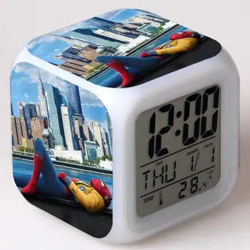 

Spiderman Homecoming Action Figures LED 7 Colors Change Touch Light Alarm Desk Watch Boys Girls Toys #3824
