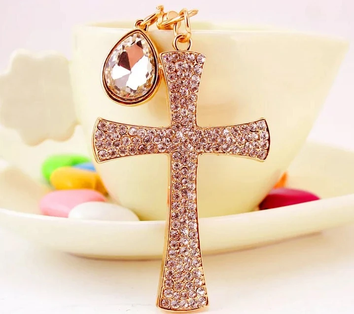 

50pcs/lot rhinestone cross keychain purse hanger baby showers baptism christening favors and return gifts