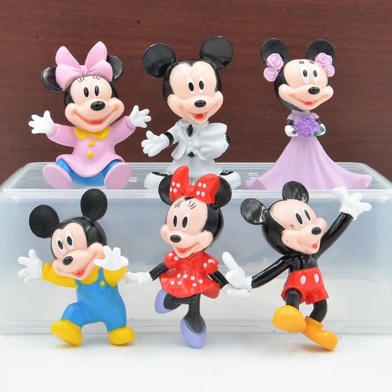 

Disney 6Pcs/Lot Mickey Mouse Minnie Wedding Toys Anime PVC Action Figures Figurines Collectible Dolls Toys For Girls Best Gifts