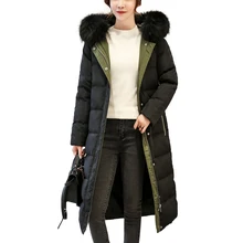 Новое поступление, женский зимний пуховик, длинное пуховое пальто для женщин с меховым воротником, черное, белое пальто, S-XL