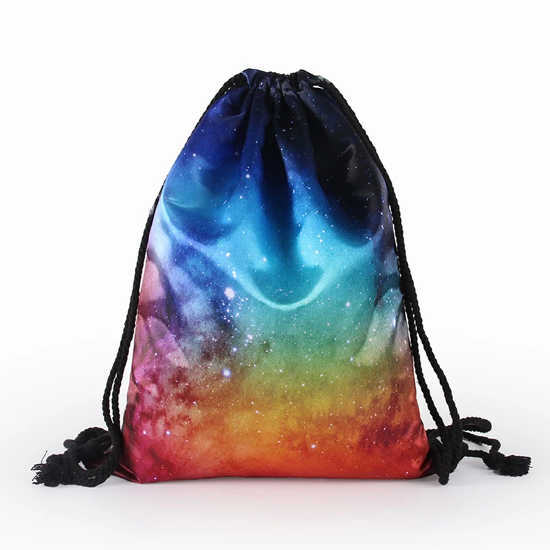 Fashion Women Drawstring Bags Cute Backpacks Universe Stars 3D Printing Travel Storage Backpacks Portable Travel Outdoor