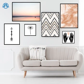 

Bohemian Art Canvas Painting Feather Dandelion Bundle Sunset Poster And Print Wall Pictures for Living Room Home Boho Wall Decor