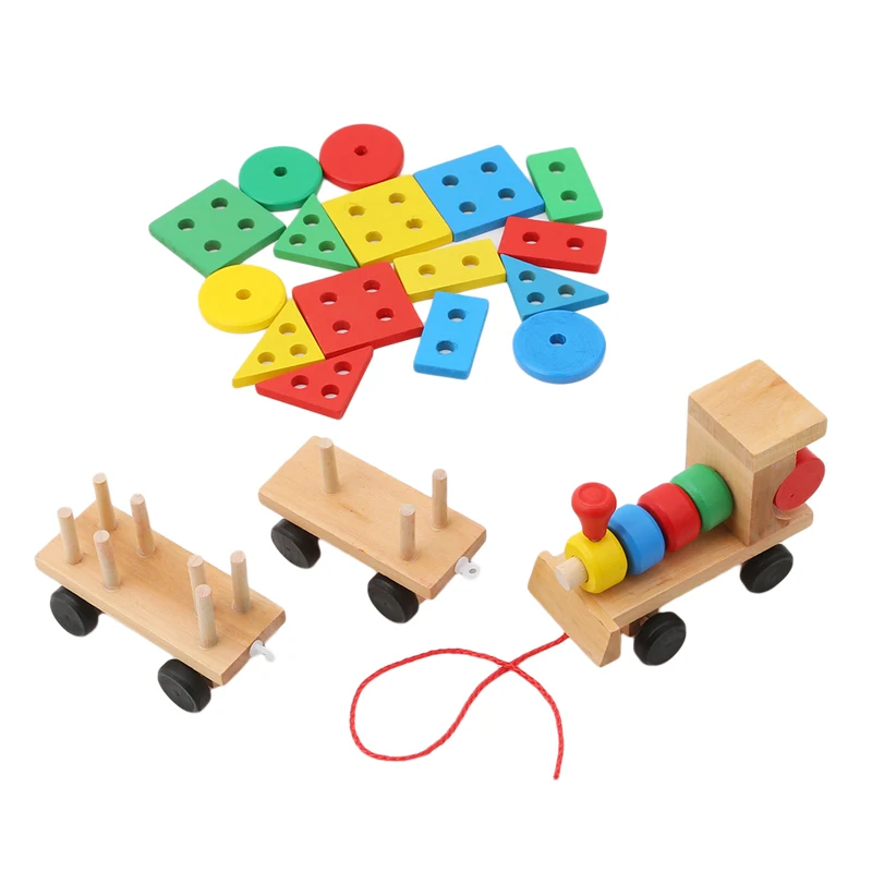 Hot Selling in Kids Baby Developmental Toys Wooden Train Truck Set Geometric Blocks Wonderful Gift Toy Drop Shipping