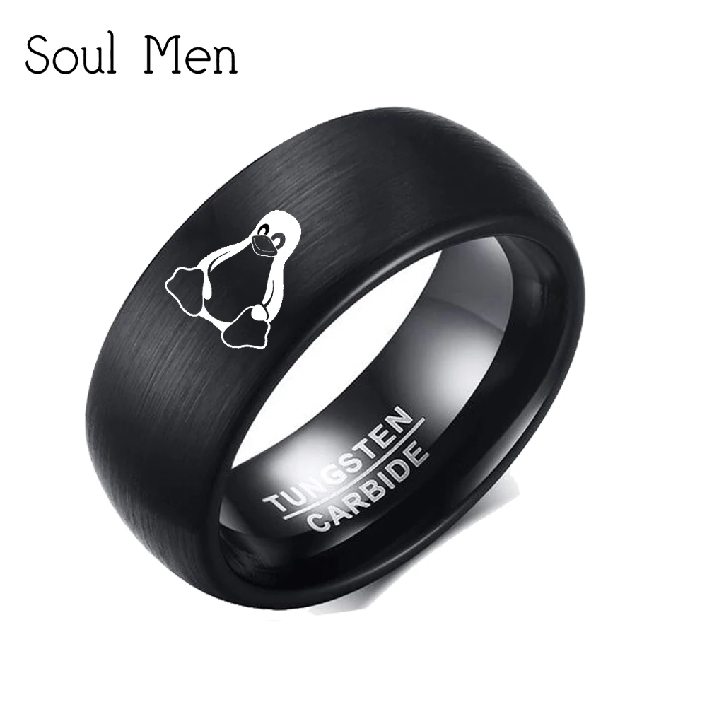 

8mm Black Tungsten Wedding Rings for Men Women Custom Engrave Penguin Animal Special Jewelry
