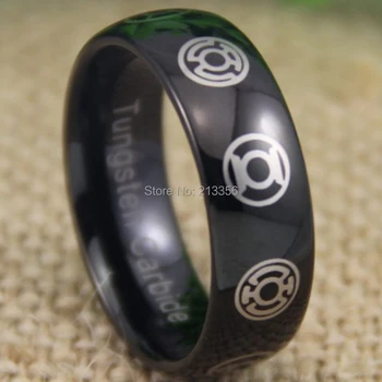 

Free Shipping USA UK CANADA RUSSIA Brazil Hot Selling 8MM Shiny Black Dome Green Lantern Darkest Night New Tungsten Wedding Ring