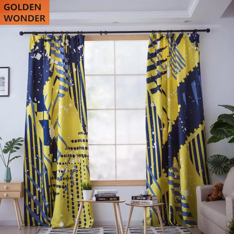 

Abstract Yellow Printing Customized Individual Curtain Literary Style Modern Curtains For Bedroom Living Room For Young People