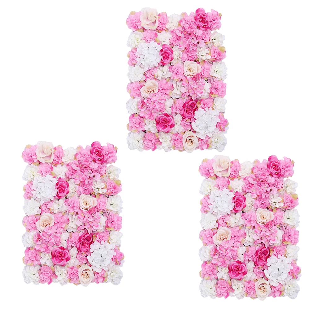 3pcs Romantic Simulation Silk Flower Wall Panel Mat for Wedding Studio Background Venue Decorations Photo Props Home Ornament