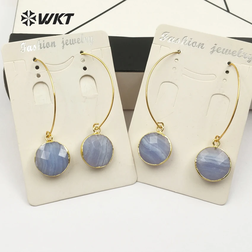 WT E458 Women Earring Collection Heal Blue Stone Gold Bezel Drop Big Metal Hoop Wedding Bridal Earring|Drop - AliExpress