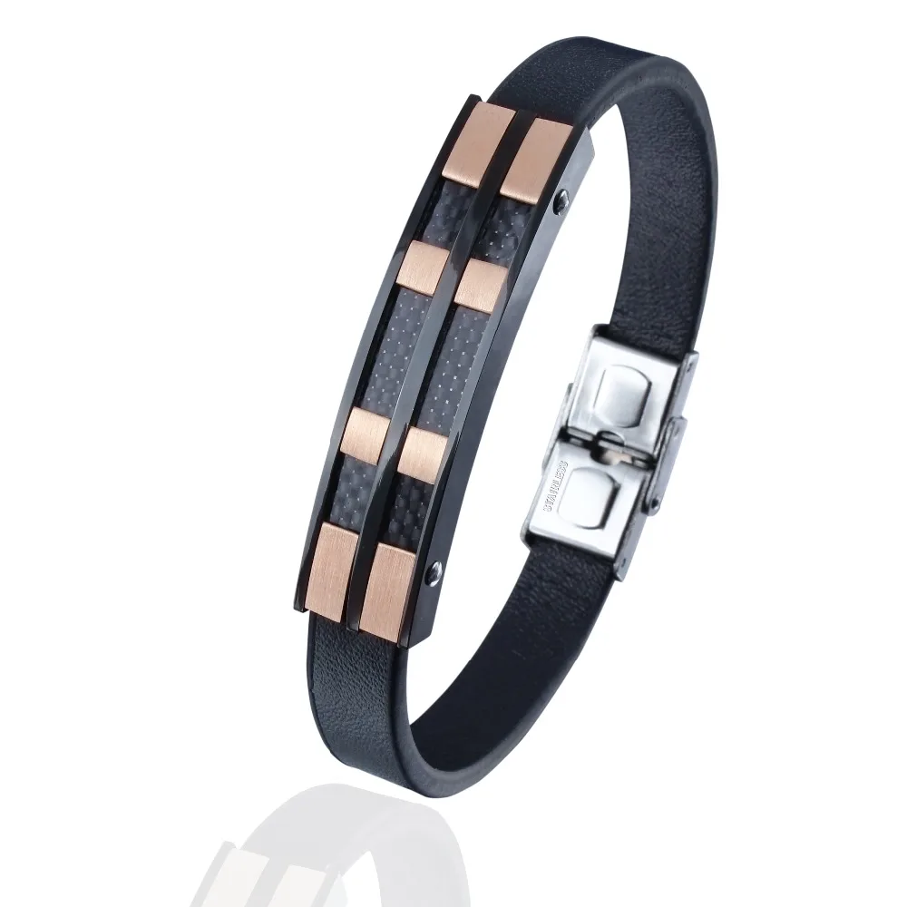 HAWSON Punk Gold Bracelet Stainless Steel Clasp Micro Fiber Leather Bracelet Men Women Wristband