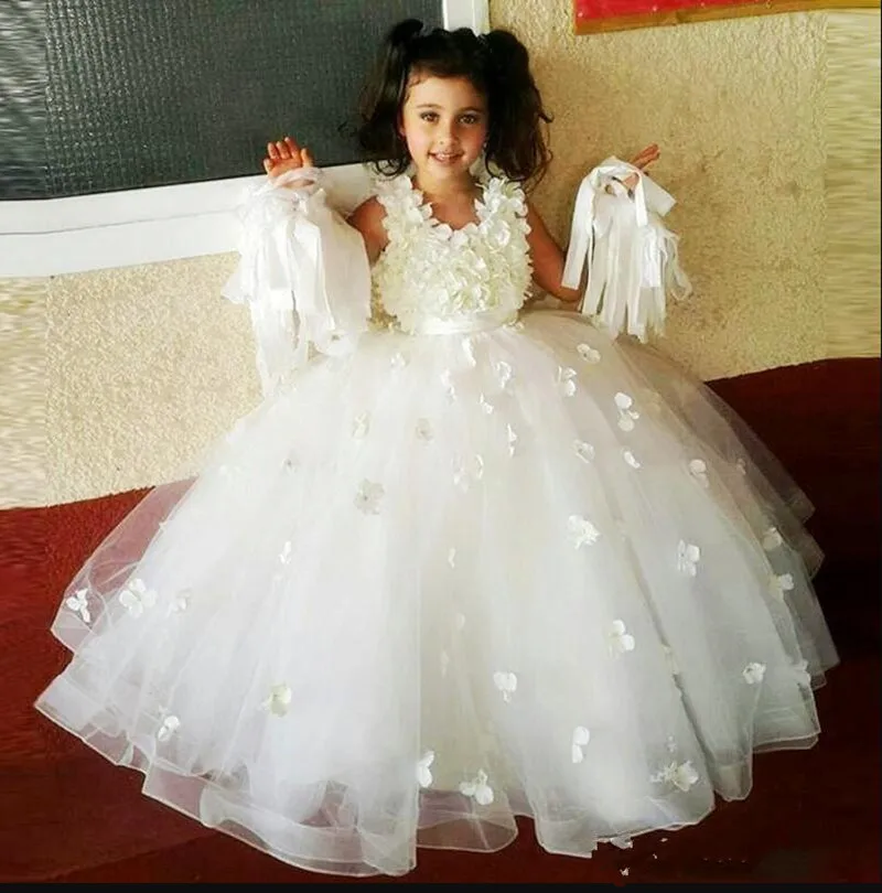 

Well-Designed Flower Girl Dress with 3D Floral Appliques Belt Zipper Back o-Neck Sleeveless Any Size and Any Color Pageant Gowns